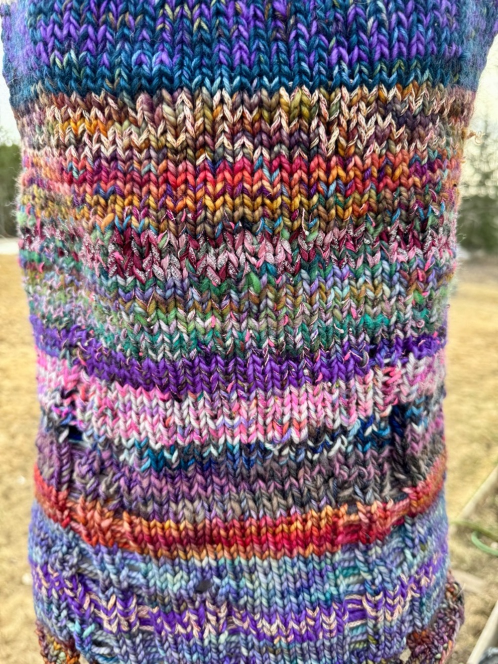 Multicolor Knit Tank Top - Women's Striped Yarn Tank with Destruction - Picture 17 of 17